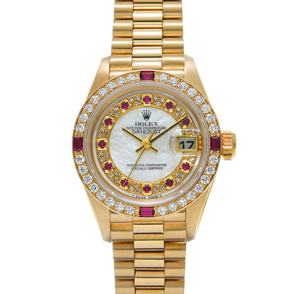 DATE JUST 69068 X (manufactured circa 1991) White MOP/Diamond/Ruby ROLEX Ladies [Pre-Owned].