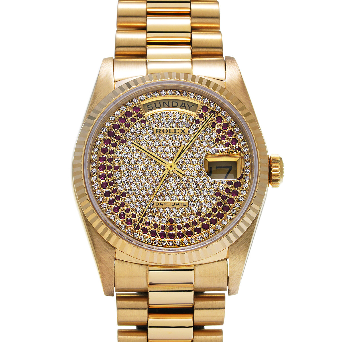 Day Date 18238 R (manufactured circa 1987) Champagne/Diamond/Ruby ROLEX Men's [Pre-Owned].