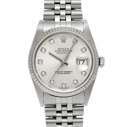 DATE JUST 16234G T (manufactured circa 1996) Silver/Diamond ROLEX Men's [Pre-Owned].