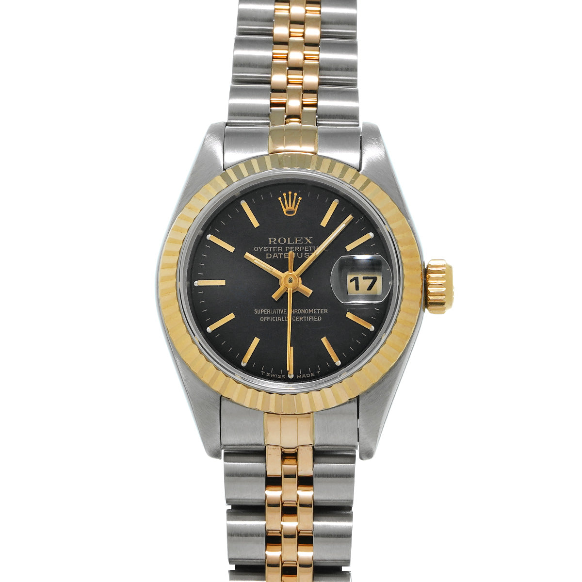 DATE JUST 69173 W (manufactured circa 1995) Black ROLEX Ladies [Pre-Owned].