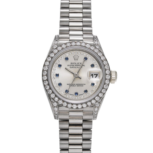 DATE JUST 69159 E (manufactured circa 1990) Silver/Diamond/Sapphire ROLEX Ladies [Pre-Owned].