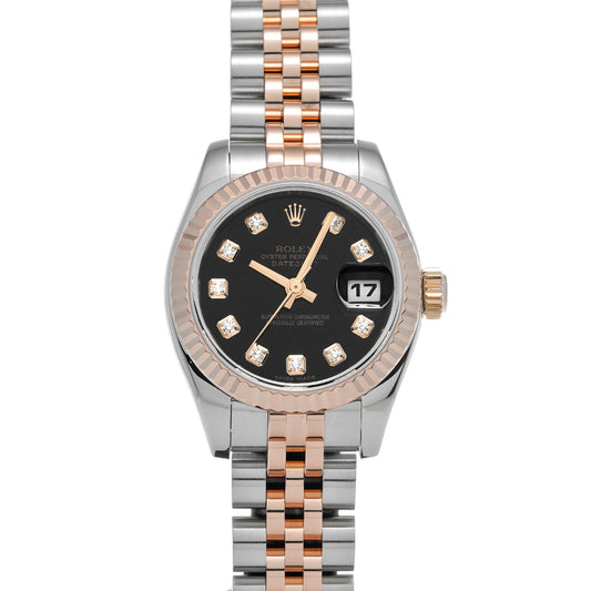 DATE JUST 179171G (manufactured circa 2005) Black/Diamond ROLEX Ladies [Pre-Owned].