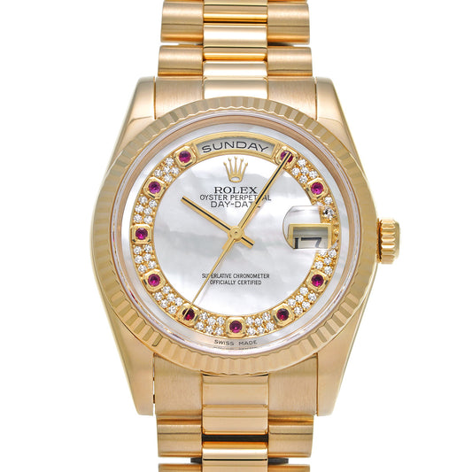 Day Date 118238 K (manufactured circa 2001) White MOP/Diamond/Ruby ROLEX Men's [Pre-Owned].