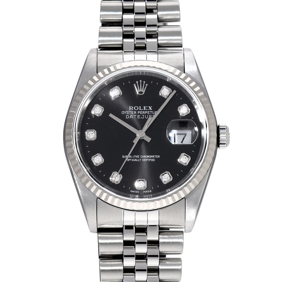 DATE JUST 16234G D (manufactured circa 2005) Black/Diamond ROLEX Men's [Pre-Owned].