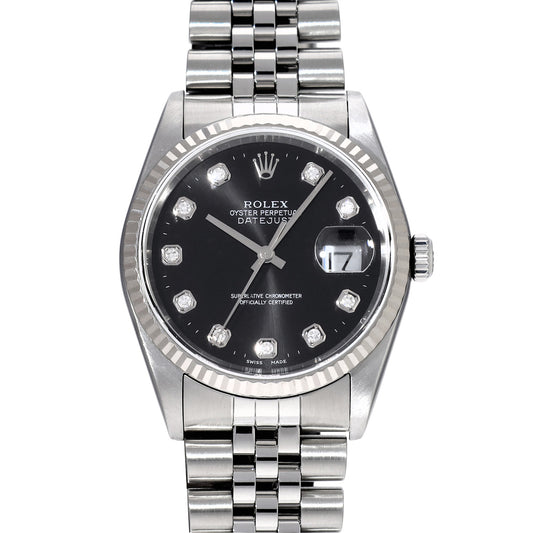 DATE JUST 16234G D (manufactured circa 2005) Black/Diamond ROLEX Men's [Pre-Owned].