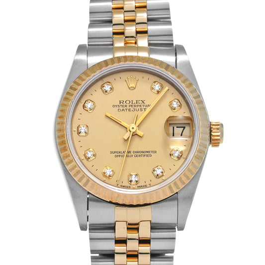 DATE JUST 68273G W (manufactured circa 1995) Champagne/Diamond ROLEX Unisex [Pre-Owned].