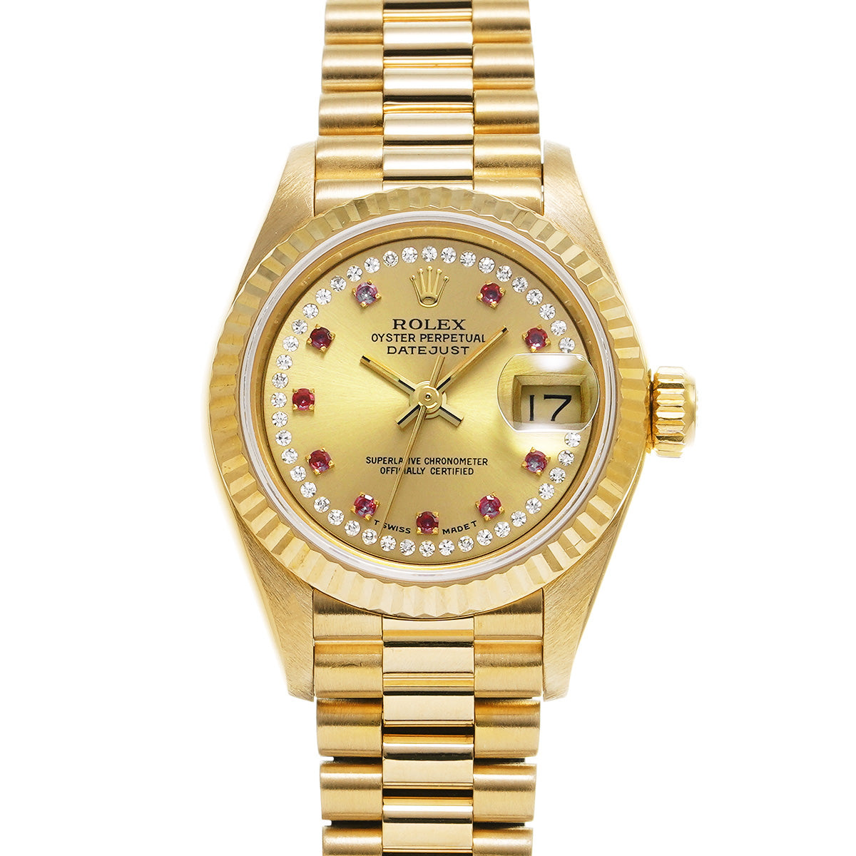 Datejust 69178LR E (manufactured circa 1990) Champagne/Diamond/Ruby ROLEX Ladies [Pre-Owned].