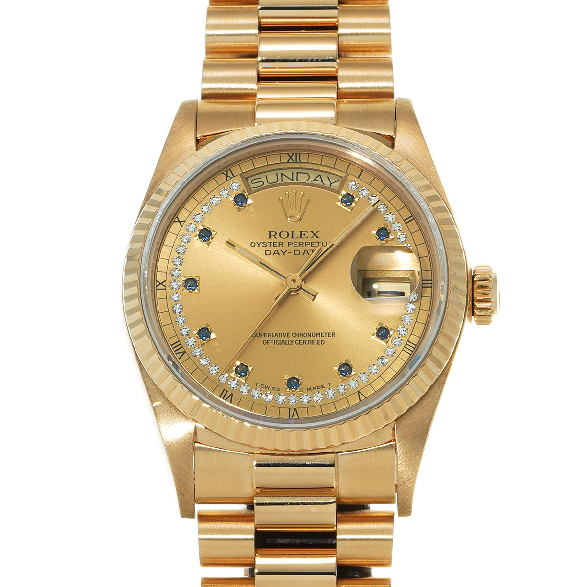 Day Date 18038LS 95th (manufactured circa 1986) Champagne/Diamond/Sapphire ROLEX Men's [Pre-Owned].