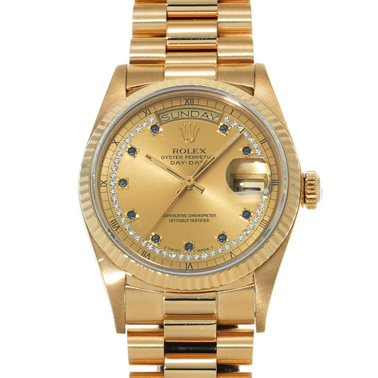 Day Date 18038LS 95th (manufactured circa 1986) Champagne/Diamond/Sapphire ROLEX Men's [Pre-Owned].