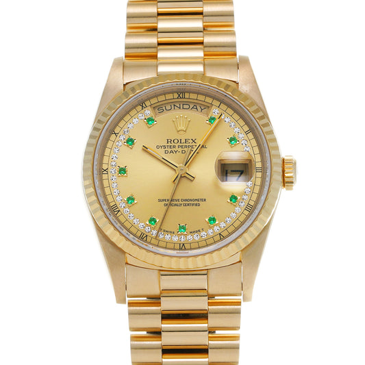 Day Date 18238LE E (manufactured circa 1991) Champagne/Diamond/Emerald ROLEX Men's [Pre-Owned].