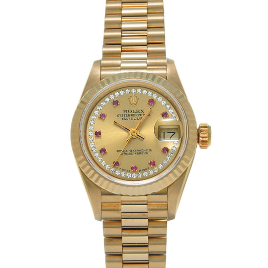 Datejust 69178LR E (manufactured circa 1991) Champagne/Milliard Diamonds/Ruby ROLEX Ladies [Pre-Owned].