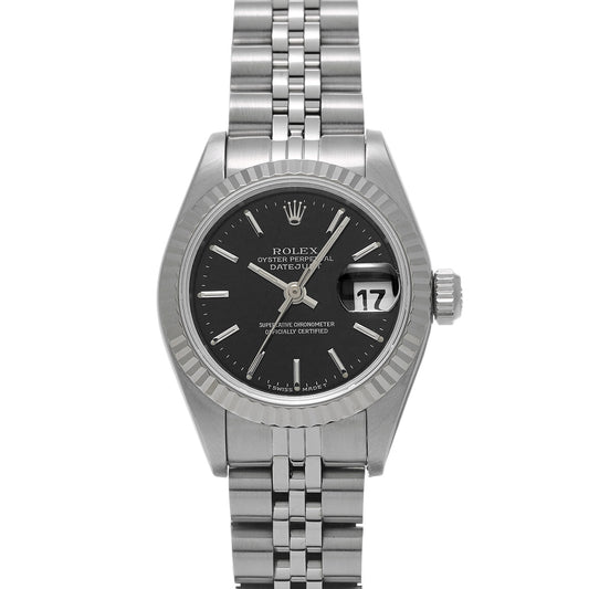 DATE JUST 69174 T (manufactured circa 1996) Black ROLEX Ladies [Pre-Owned].