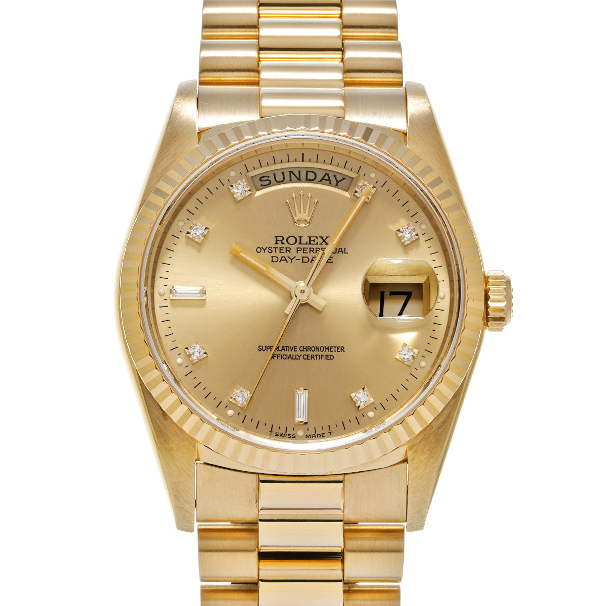 Day Date 18238A L (manufactured circa 1989) Champagne/Diamond ROLEX Men's [Pre-Owned].