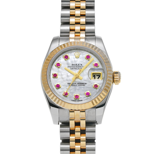 DATE JUST 179173NGR Random Serial White MOP/Ruby ROLEX Ladies [Pre-Owned].