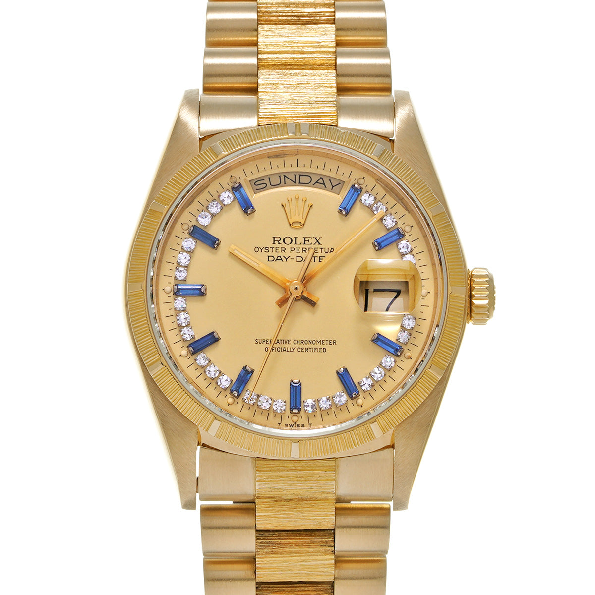 Day-Date 18078, 91s (manufactured circa 1985), Champagne/Diamond/Sapphire ROLEX Men's [Pre-Owned].