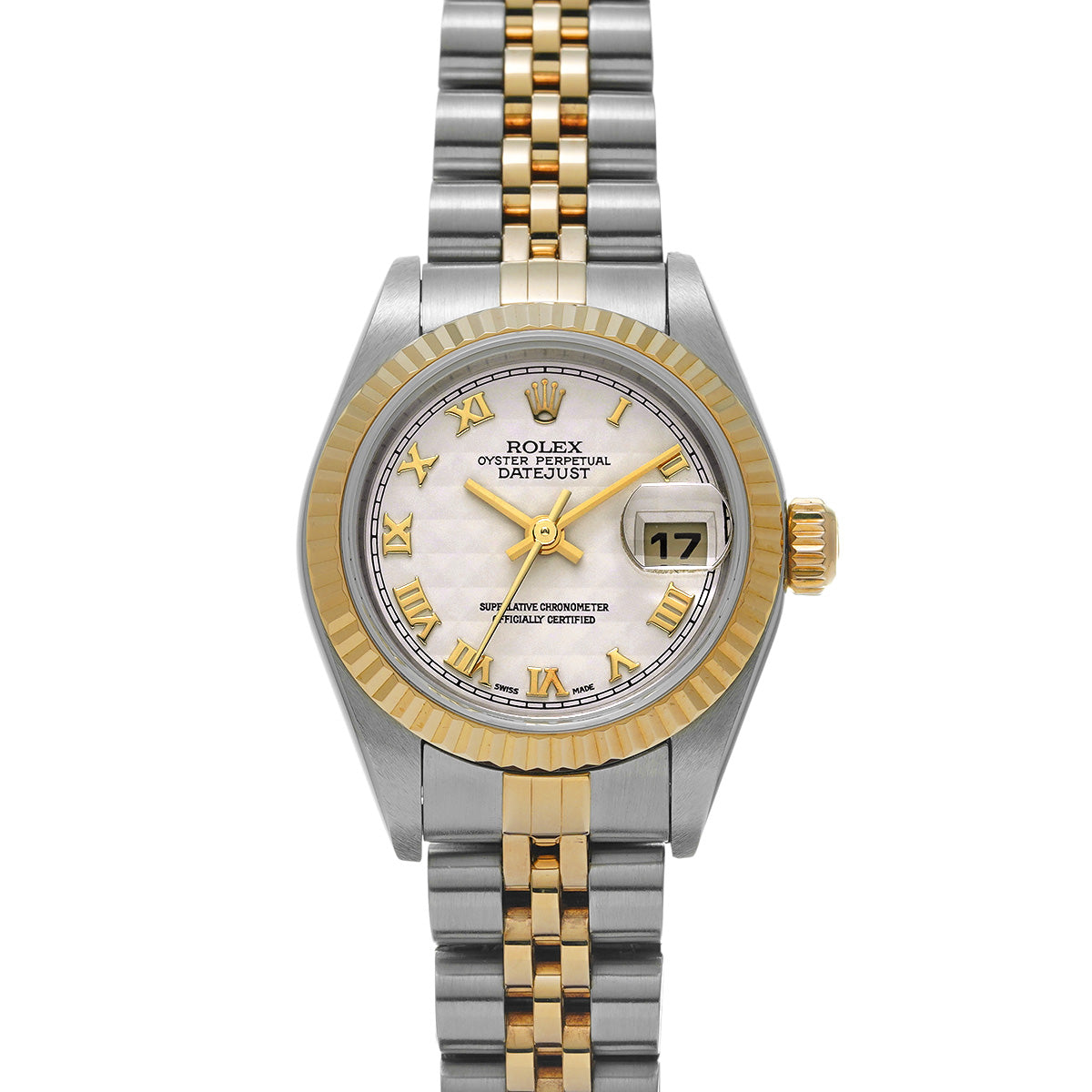 DATE JUST 79173 Y (manufactured circa 2003) Ivory Pyramid ROLEX Ladies [Pre-Owned].