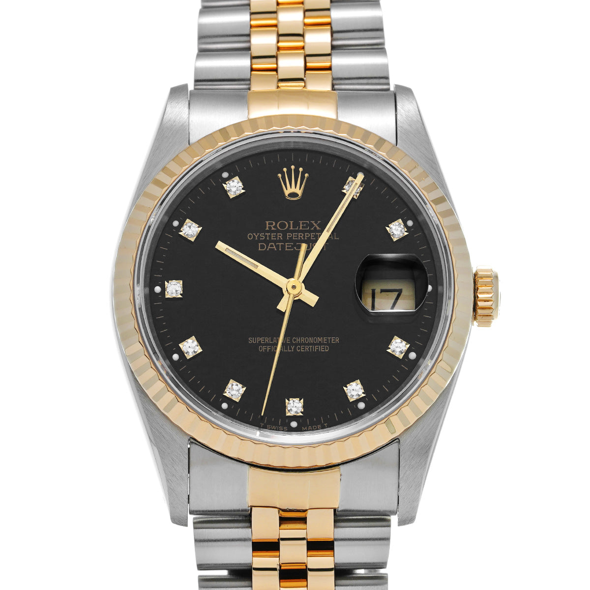 DATE JUST 16233G E (manufactured circa 1990) Black/Diamond ROLEX Men's [Pre-Owned].