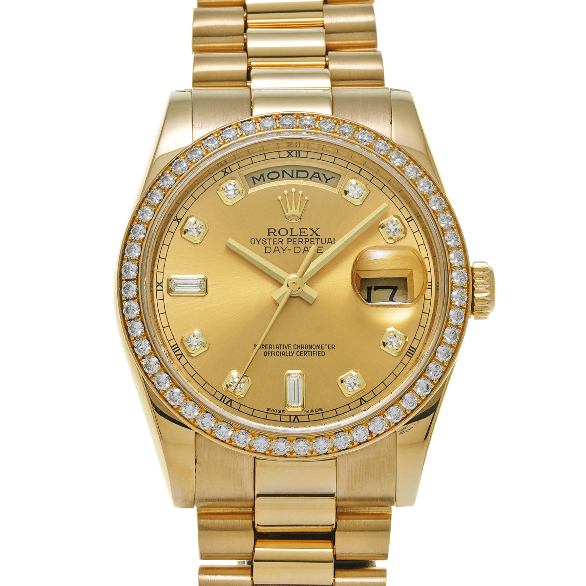 Day-Date 36 118348A V (manufactured circa 2009) Champagne/Diamond ROLEX Men's [Pre-Owned].