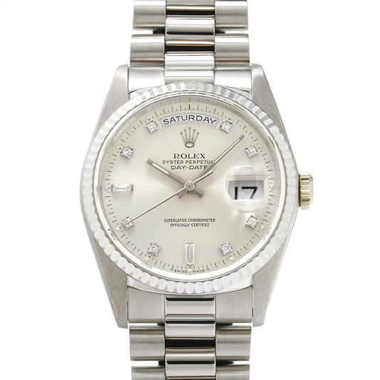 Day Date 18239A E (manufactured circa 1991) Silver/Diamond ROLEX Men's [Pre-Owned].