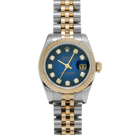 DATE JUST 179173G Random Serial Blue Gradation/Diamond ROLEX Ladies [Pre-Owned].