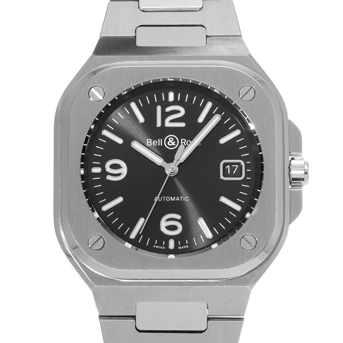 BR 05 Black Steel BR05A-BL-ST/SRB Black Bell &amp; Ross Men's [Pre-Owned].
