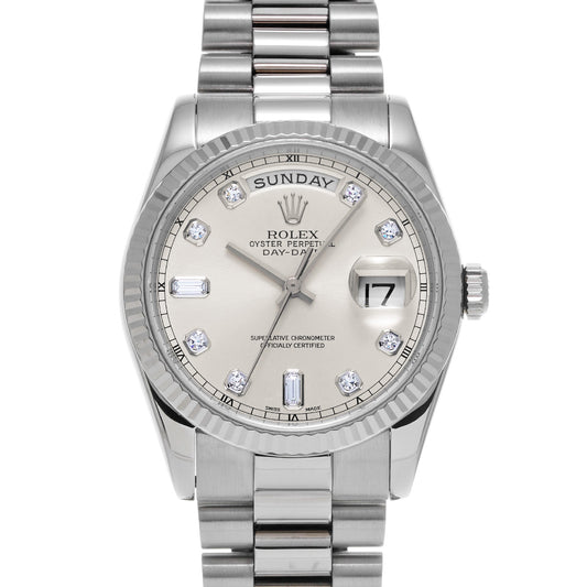 Day Date 118239A P (manufactured circa 2001) Silver/Diamond ROLEX Men's [Pre-Owned].