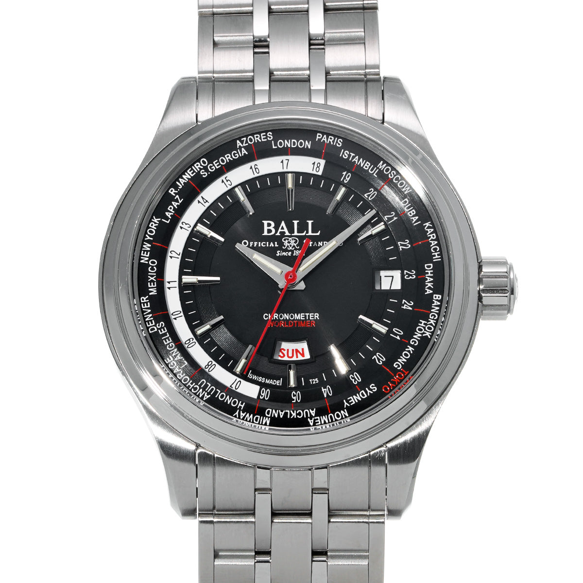 Trainmaster World Time II GM2020D-S3CJ-BK Black BALLWATCH Men's [Pre-owned].