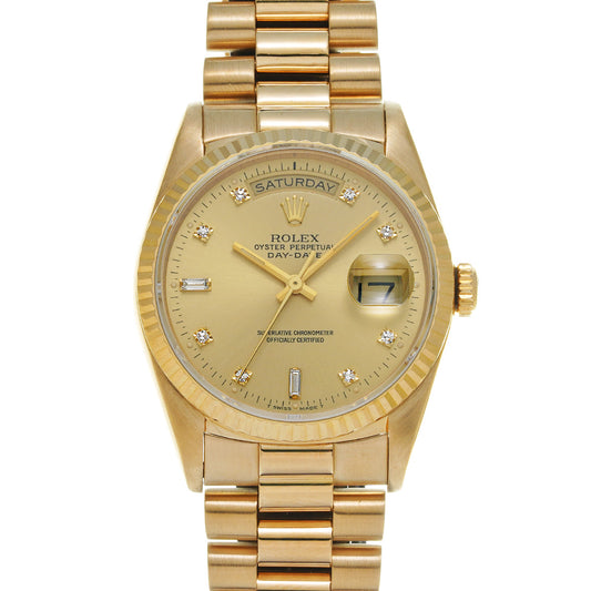 Day Date 18238A R (manufactured circa 1988) Champagne/Diamond ROLEX Men's [Pre-Owned].