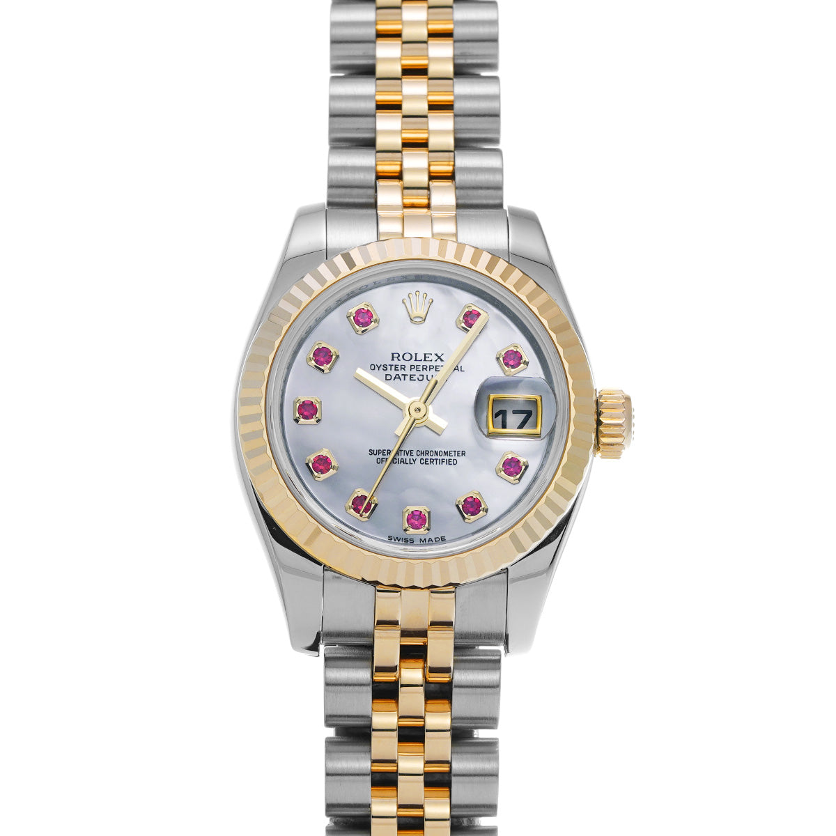 DATE JUST 179173NGR M (manufactured around 2007) White MOP/Ruby ROLEX Ladies [Pre-Owned].