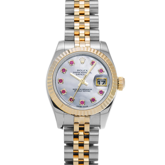 DATE JUST 179173NGR M (manufactured around 2007) White MOP/Ruby ROLEX Ladies [Pre-Owned].