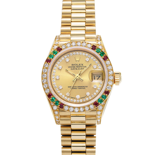 DATE JUST 69038G L (manufactured circa 1990) Champagne/Diamond ROLEX Ladies [Pre-Owned].