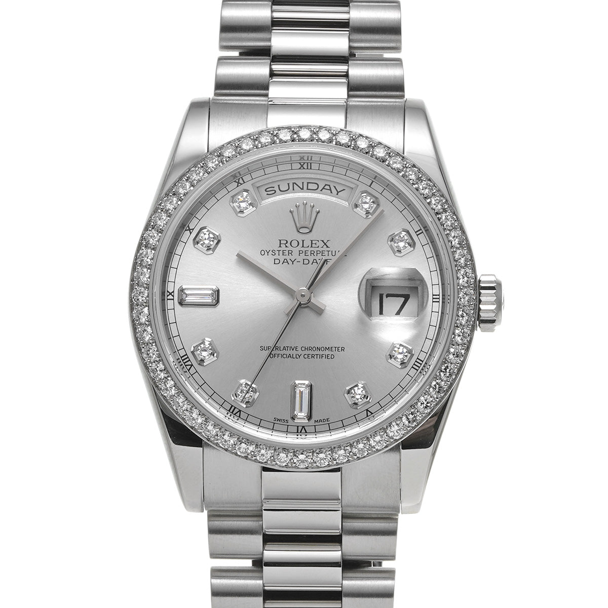 Day-Date 118346A P (manufactured circa 2001) Silver/Diamond ROLEX Men's [Pre-Owned].