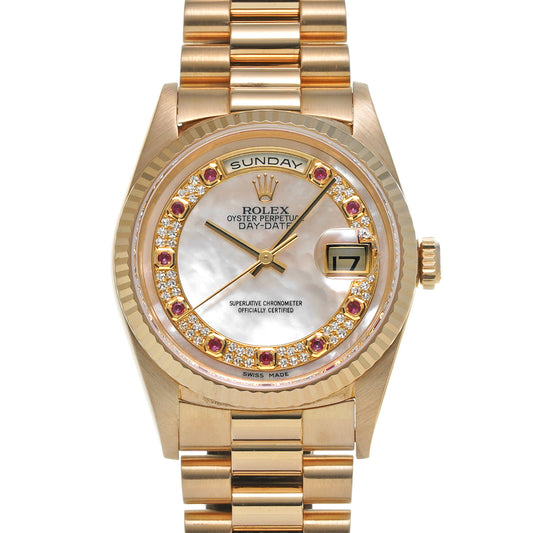 Day Date 18238NMR W (manufactured circa 1995) White MOP/Milliard Diamonds/Ruby ROLEX Men's [Pre-Owned].