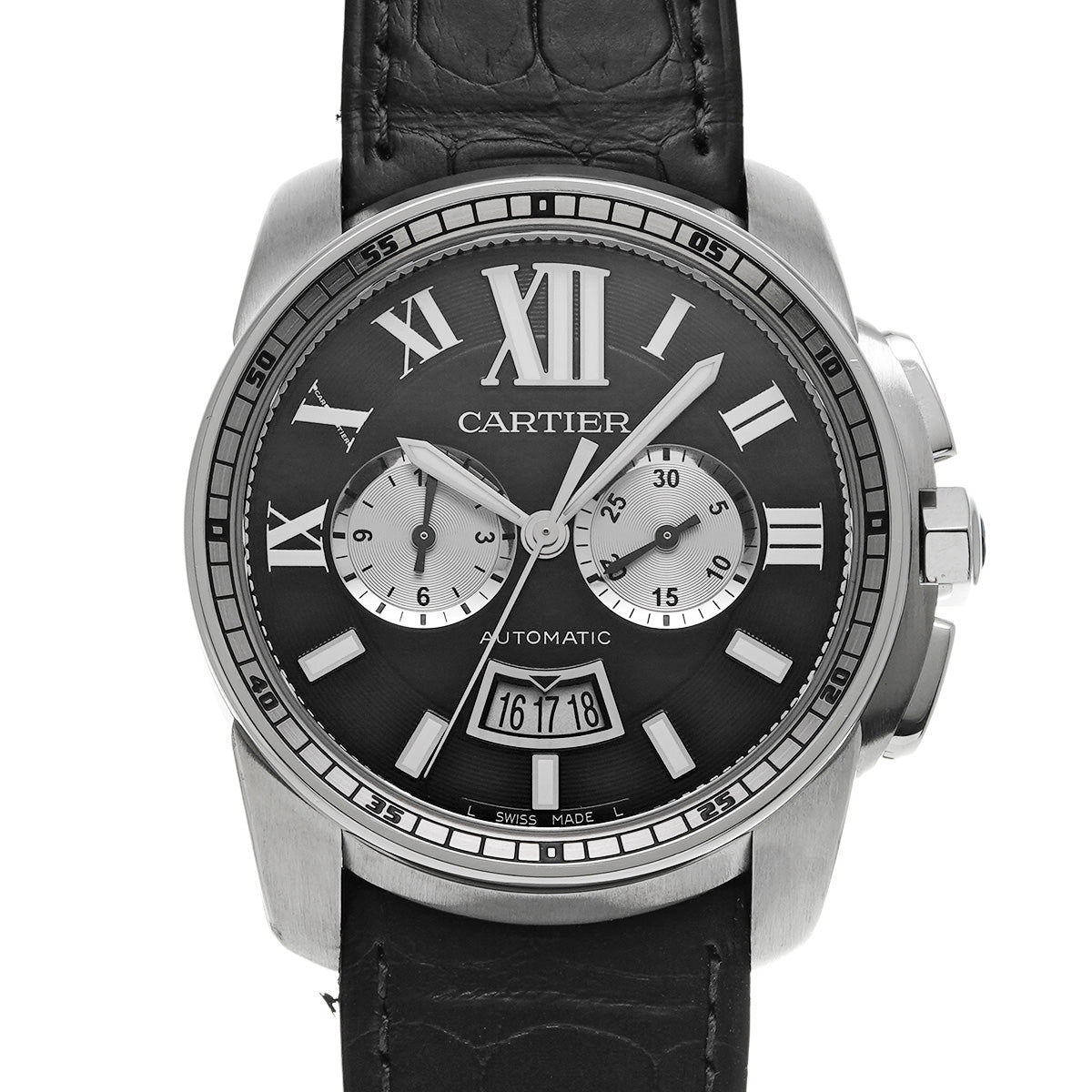 Calibre de Cartier Chronograph W7100060 Black/Silver CARTIER Men's [Pre-Owned]