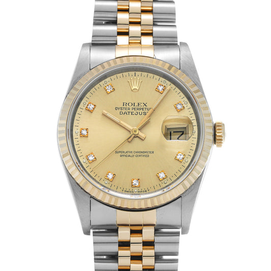 DATE JUST 16233G X (manufactured circa 1993) Champagne/Diamond ROLEX Men's [Pre-Owned].