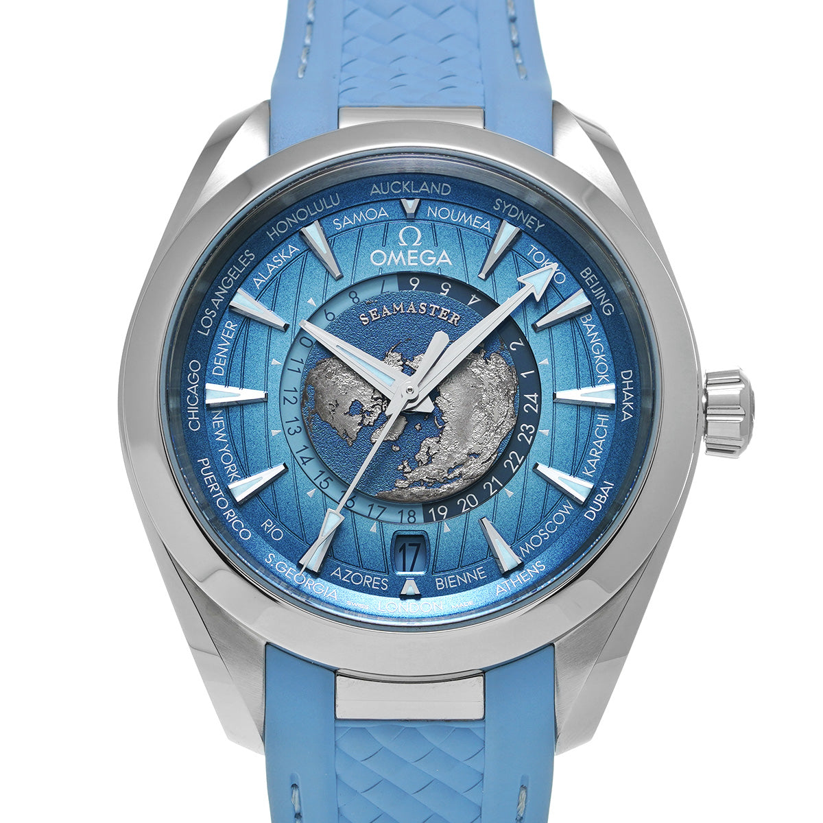 Seamaster Aqua Terra Co-Axial Master Chronometer GMT Worldtimer 220.10.43.22.03.002 Blue OMEGA Men's [pre-owned]