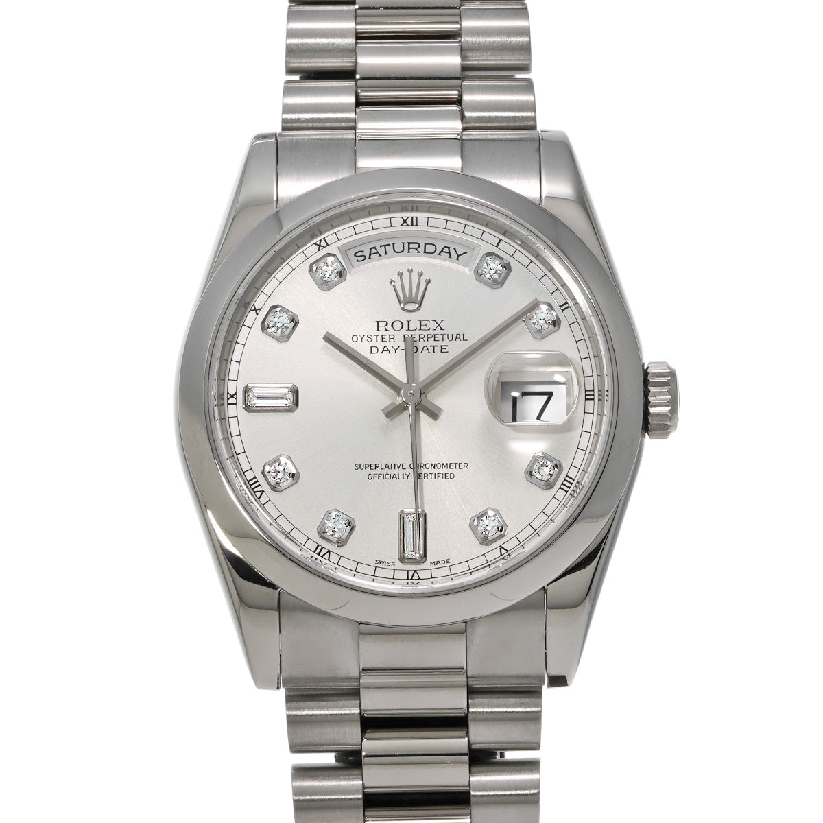 Day Date 118209A P (manufactured circa 2000) Silver/Diamond ROLEX Men's [Pre-Owned].