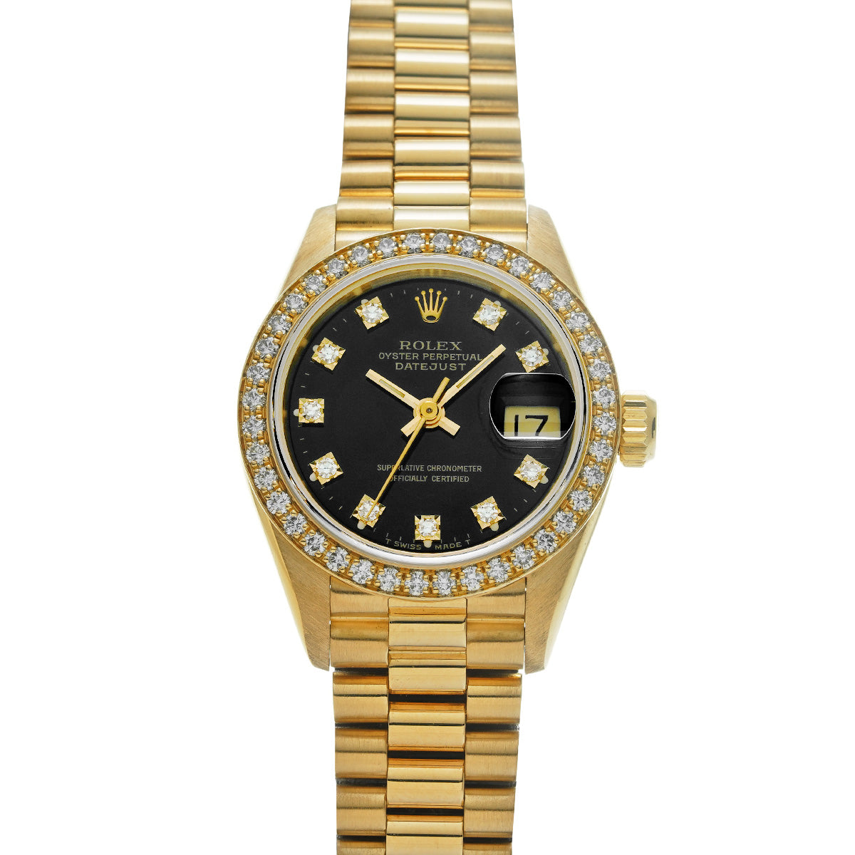 DATE JUST 69138G E (manufactured circa 1990) Black/Diamond ROLEX Ladies [Pre-Owned].