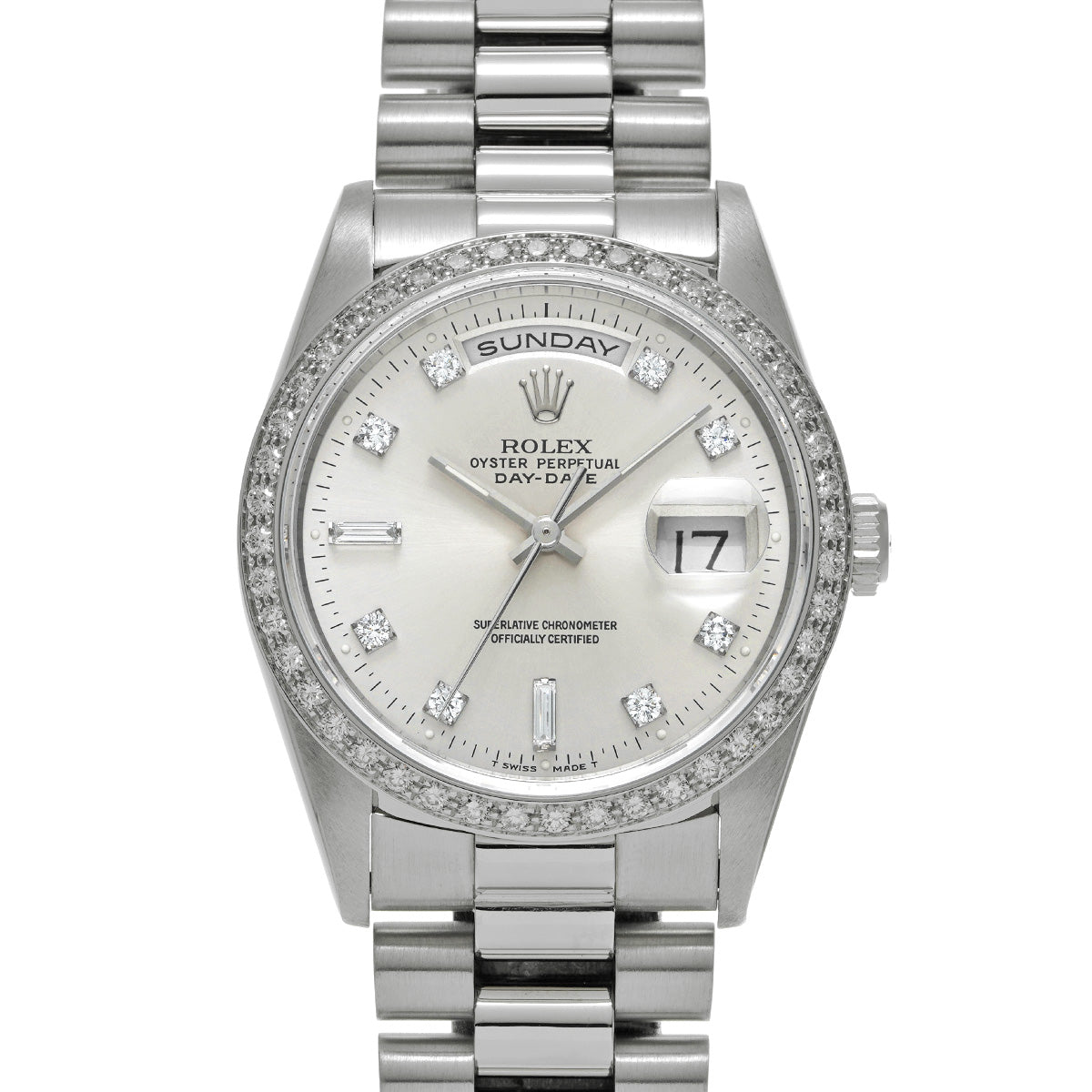 Day Date 18346A N (manufactured circa 1992) Silver/Diamond ROLEX Men's [Pre-Owned].