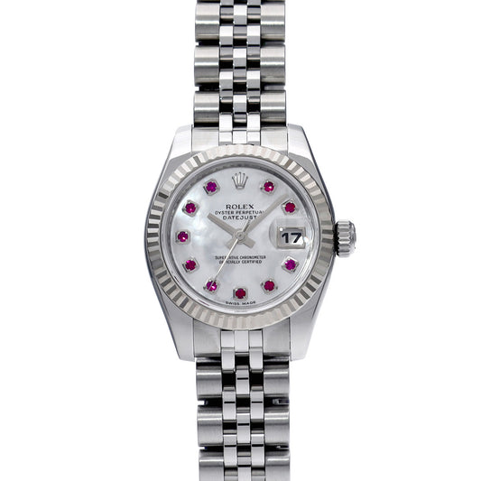 DATE JUST 179174NGR Z (manufactured around 2006) White MOP/Ruby ROLEX Ladies [Pre-Owned].