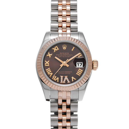 DATE JUST 179171 Random Serial Chocolate Brown/Diamond ROLEX Ladies [Pre-Owned].