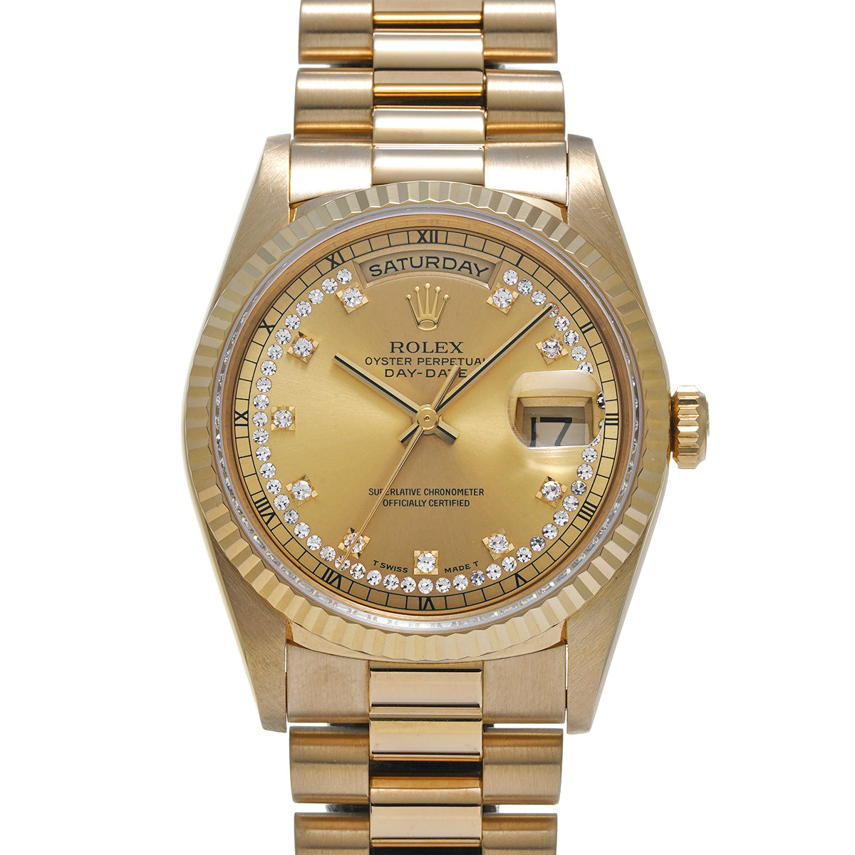 Day Date 18238LB W (manufactured circa 1995) Champagne/Diamond ROLEX Men's [Pre-Owned].