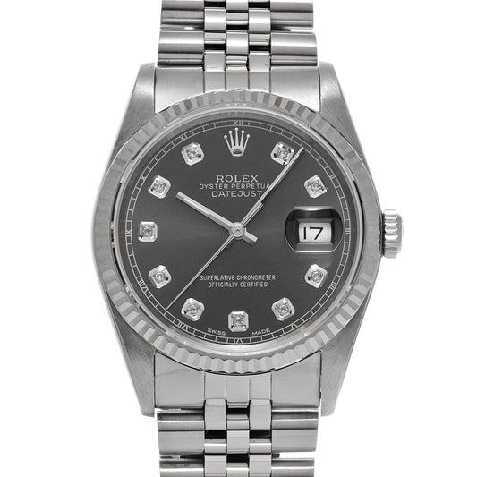 DATE JUST 16234G E (manufactured circa 1990) Black/Diamond ROLEX Men's [Pre-Owned].