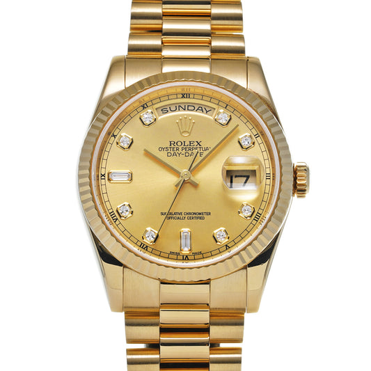 Day Date 118238A K (manufactured circa 2001) Champagne/Diamond ROLEX Men's [Pre-Owned].