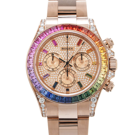 Cosmograph Daytona Rainbow 116595RBOW Random Serial Pav Diamond/Pink Gold Crystal/Sapphire ROLEX Men's [Used].