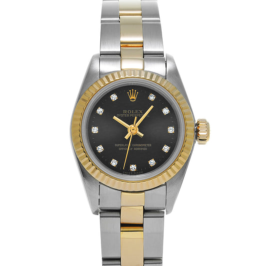 Oyster Perpetual 67193G T (manufactured circa 1997) Black/Diamond ROLEX Ladies [Pre-Owned].