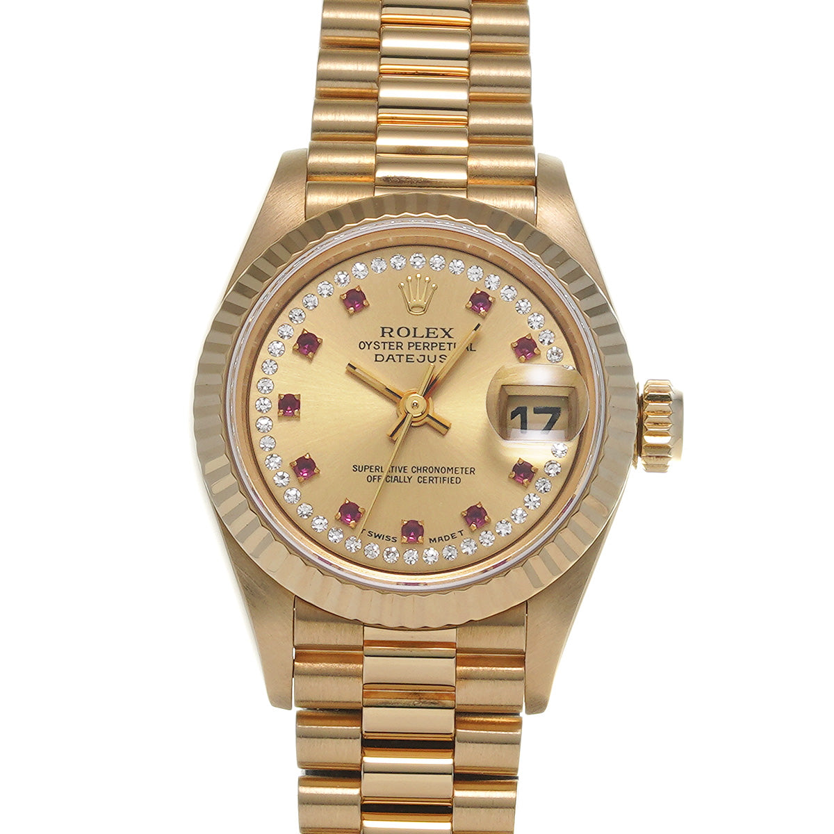 Datejust 69178LR W (manufactured circa 1995) Champagne/Diamond/Ruby ROLEX Ladies [Pre-Owned].