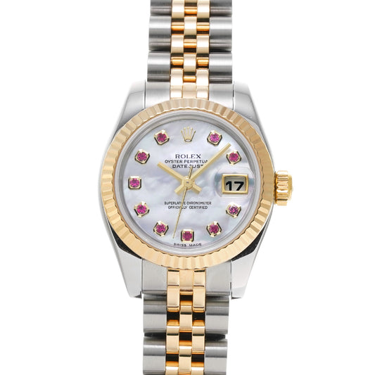 DATE JUST 179173NGR F (made around 2004) White MOP/Ruby ROLEX Ladies [Pre-Owned].