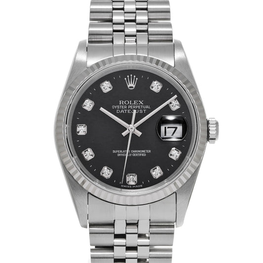 DATE JUST 16234G Y No. (manufactured circa 2003) Black/Diamond ROLEX Men's [Pre-Owned].