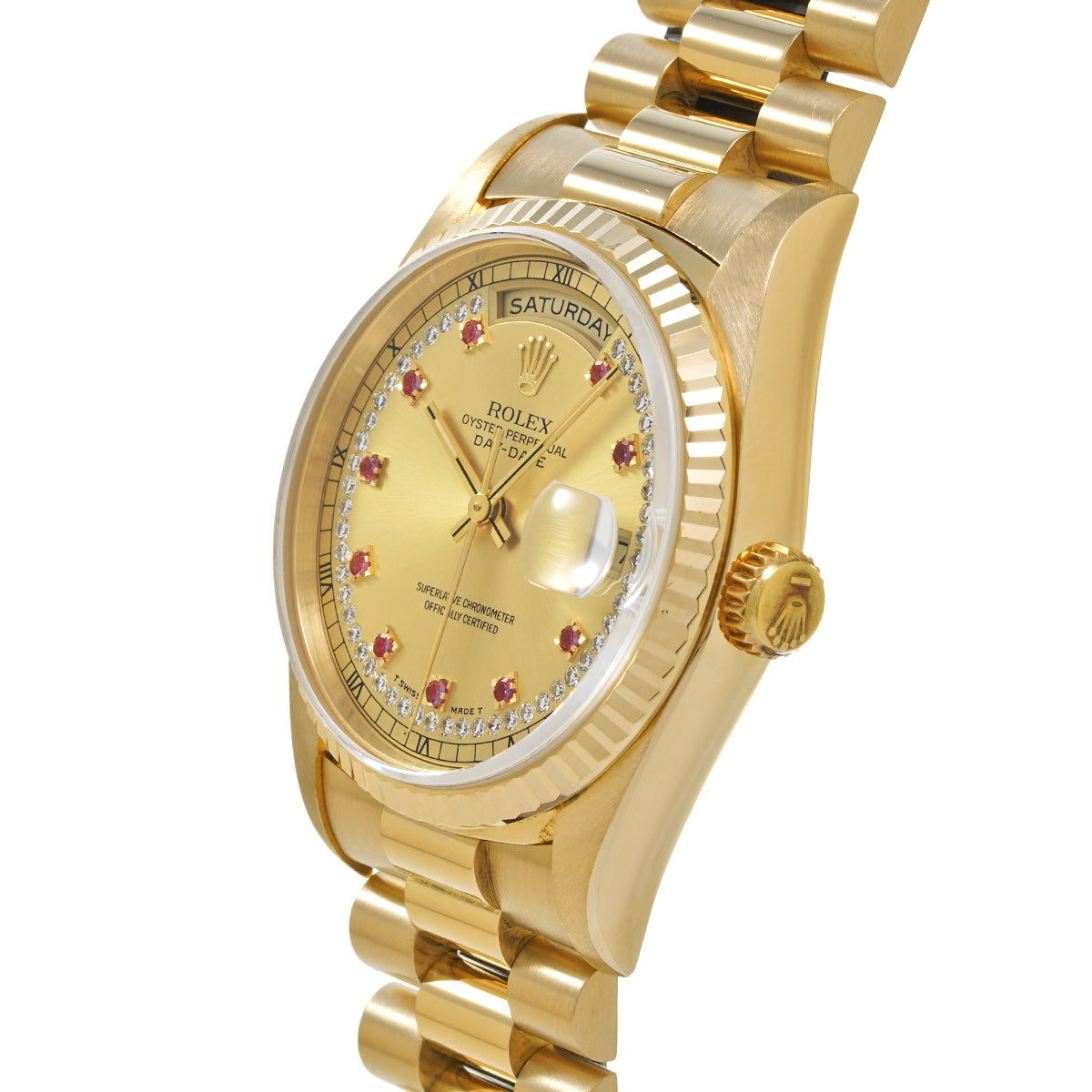 Day Date 18238LR X (manufactured circa 1991) Champagne/Milliard Diamonds/Ruby ROLEX Men's [Pre-Owned].